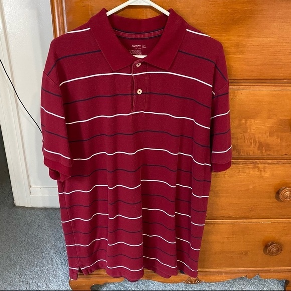 Old Navy Striped Polo, Red w/ White & Navy Blue Stripes - Picture 1 of 3